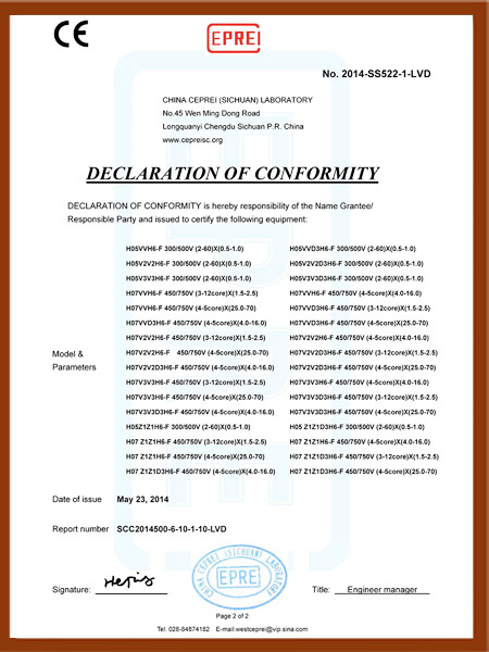 CE证书-2014-SS522-1-LVD-Page2-PVC-SHEATHED-FLEXIBLE-CABLE